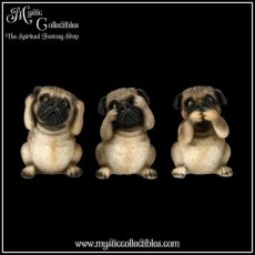 Beeldjes Three Wise Pugs 8.5cm (Mopshondjes) (Horen - Zien - Zwijgen) (Hond - Honden)