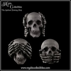 Schedel Beelden - Three Wise Black Skulls (Horen - Zien - Zwijgen) (Schedel - Skull)